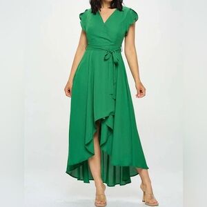 Elegant Green Wrap Dress